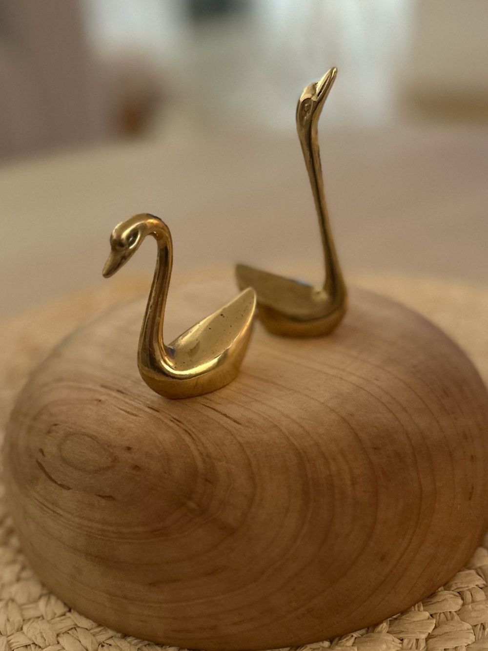 Vintage Solid Brass Swan Figurines Pair | MCM Hollywood Regency Deco
